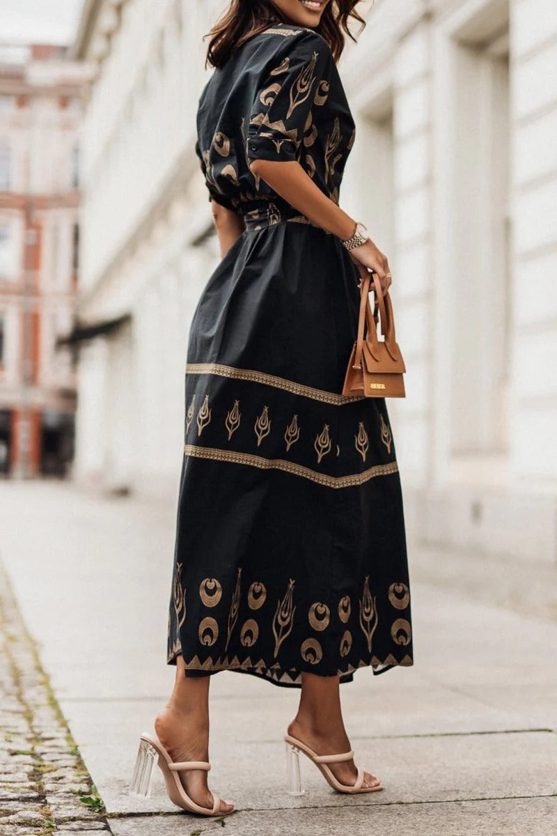 Kassandra | Damen Boho Ethno Midikleid Langarm - Black - Image 2