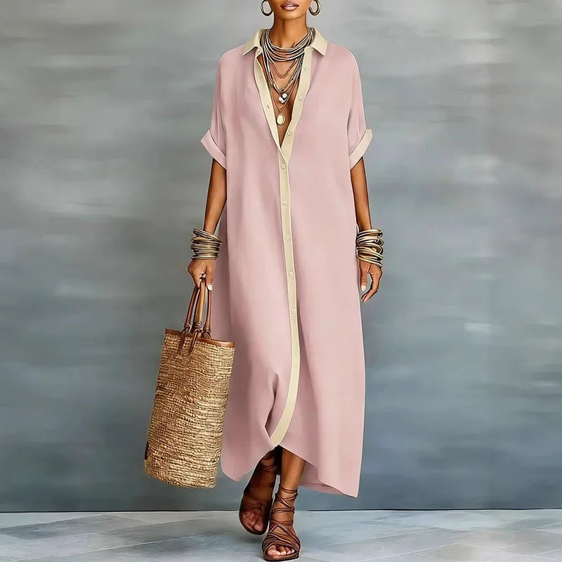 Kassiopeia | Damen Hemdkleid mit Knopfleiste Maxi - Beige - Image 8