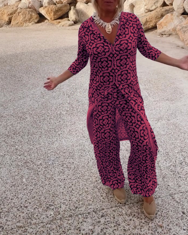 Katja | Damen Bedruckte Tunika Weite Hose Set - Image 10