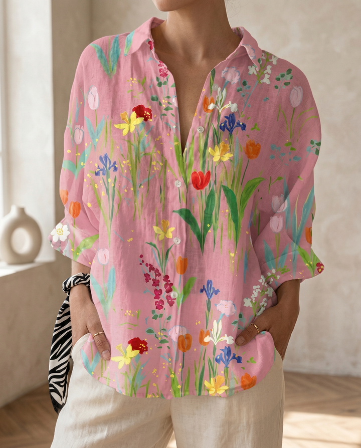 Katrin | Damen Bluse mit tropischem Print - Teal - Image 2