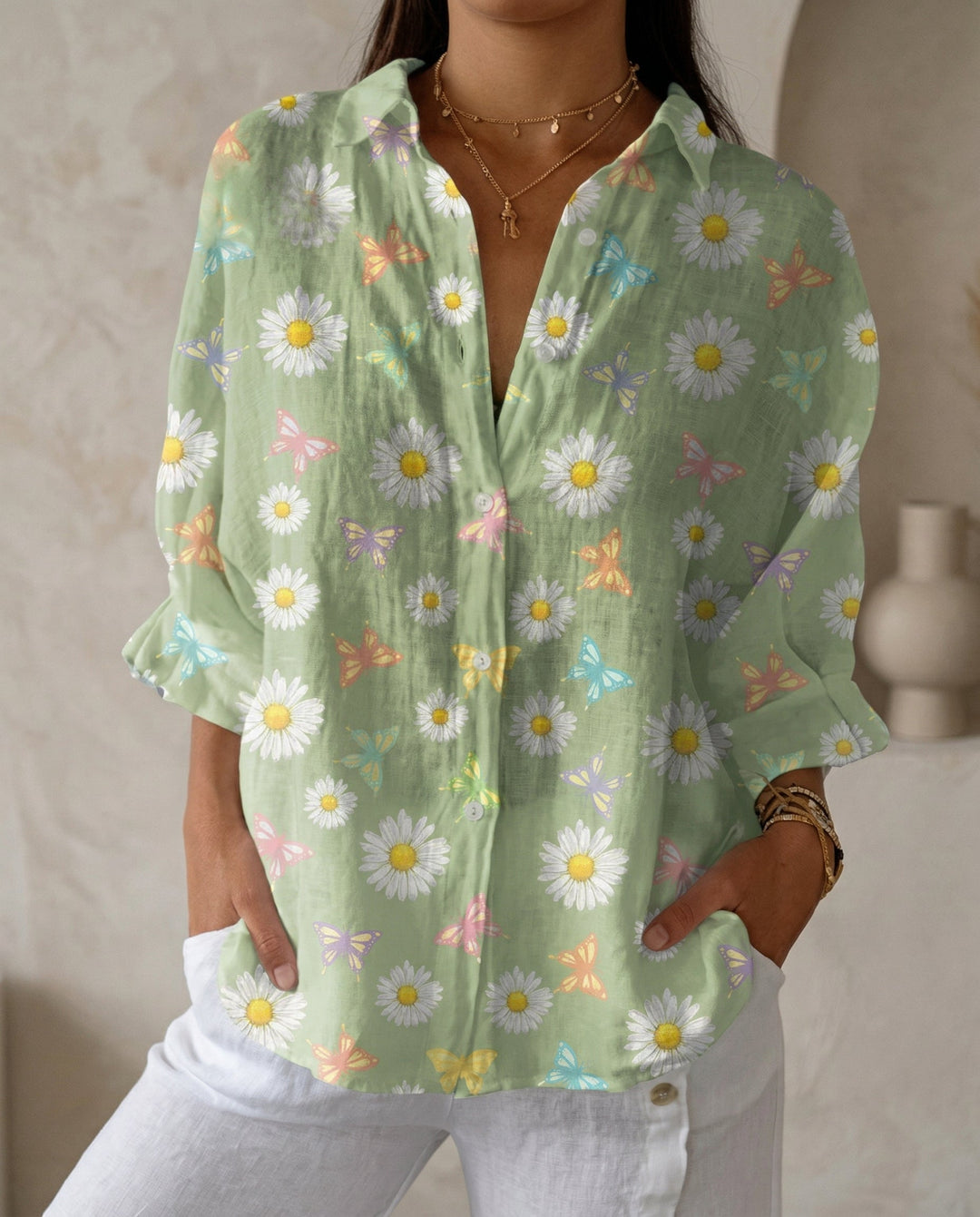 Katrin | Damen Bluse mit tropischem Print - Teal - Image 4