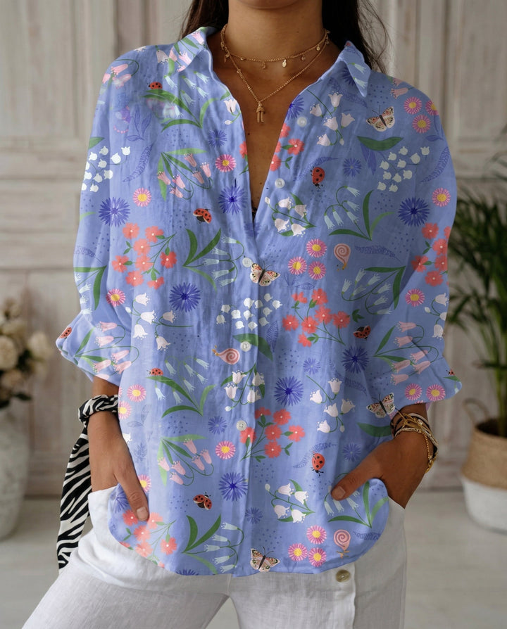 Katrin | Damen Bluse mit tropischem Print - Teal - Image 5