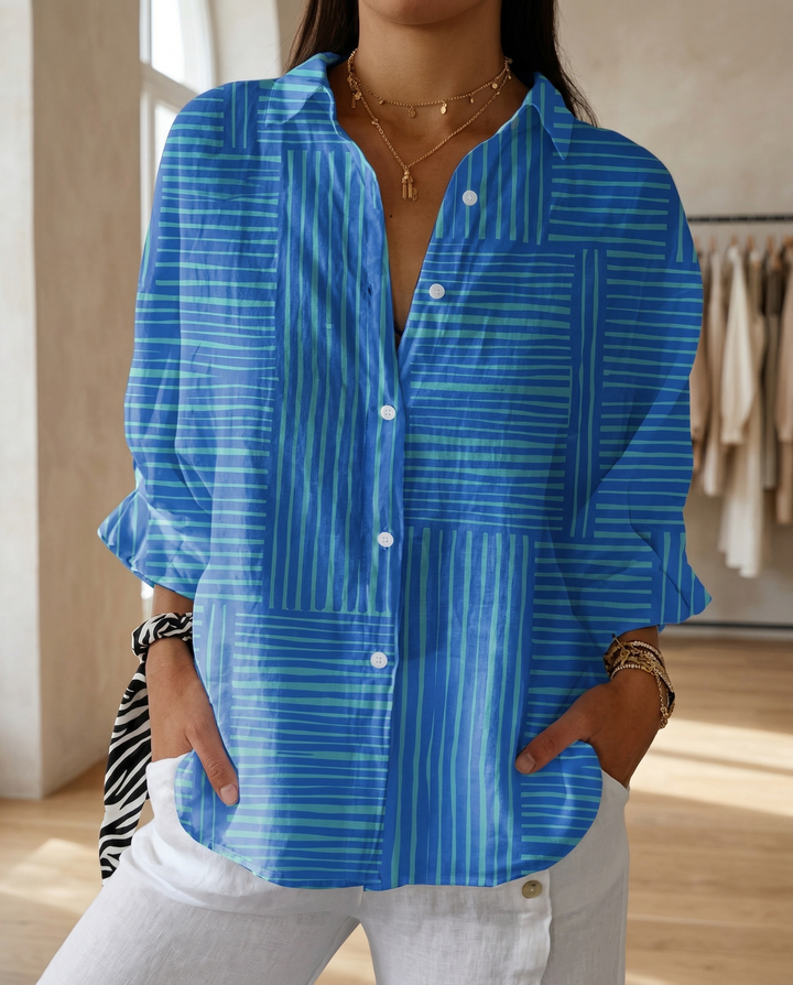 Katrin | Damen Bluse mit tropischem Print - Teal - Image 7
