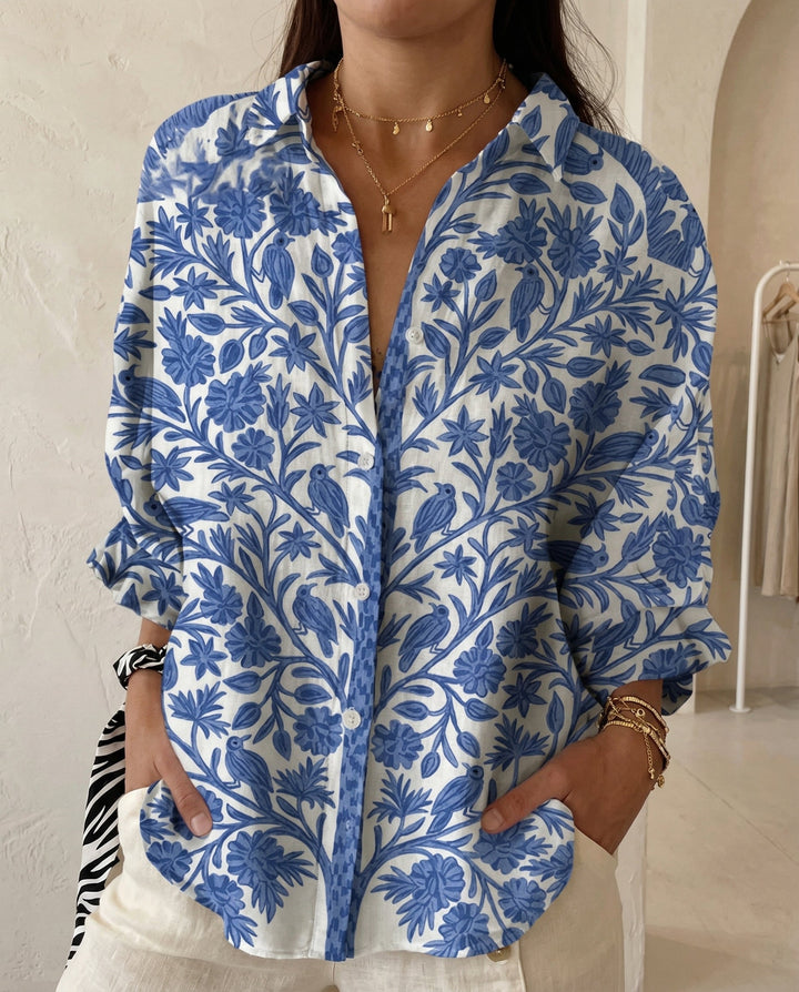Katrin | Damen Bluse mit tropischem Print - Teal - Image 8