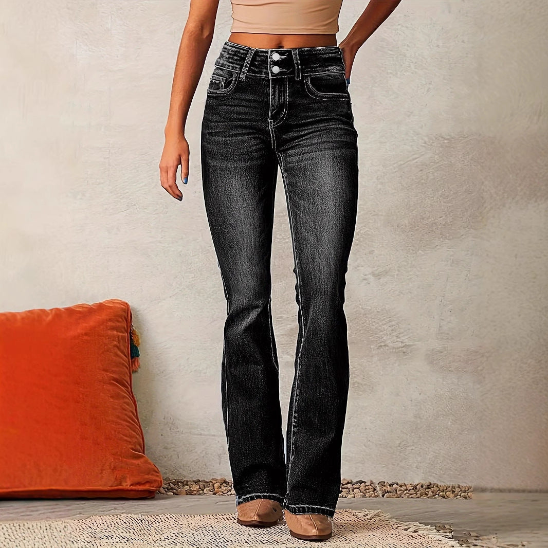 Katrin | Damen High Waist Bootcut Jeans Figurschmeichelnd - Blue - Image 2