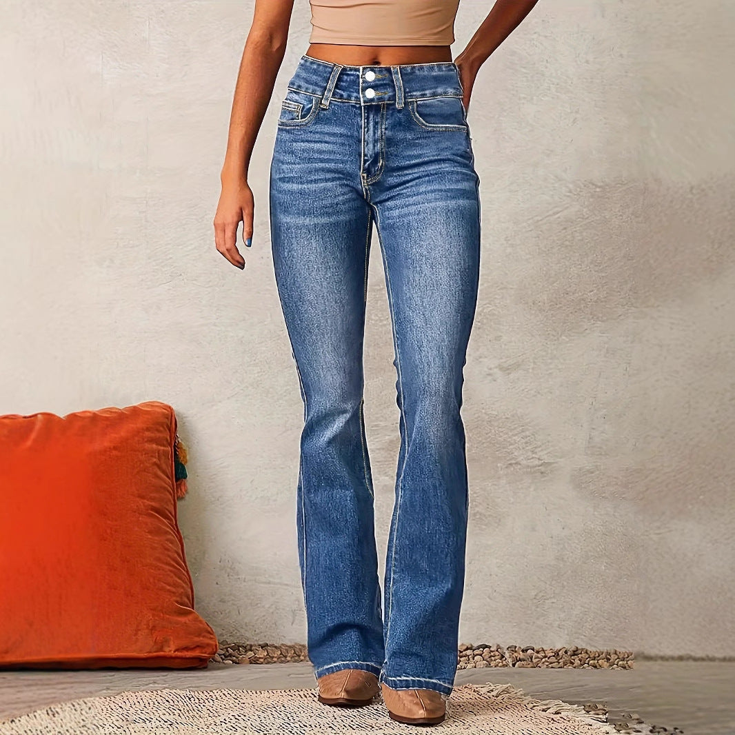 Katrin | Damen High Waist Bootcut Jeans Figurschmeichelnd - Blue - Image 3
