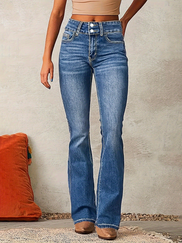 Katrin | Damen High Waist Bootcut Jeans Figurschmeichelnd - Blue - Image 4