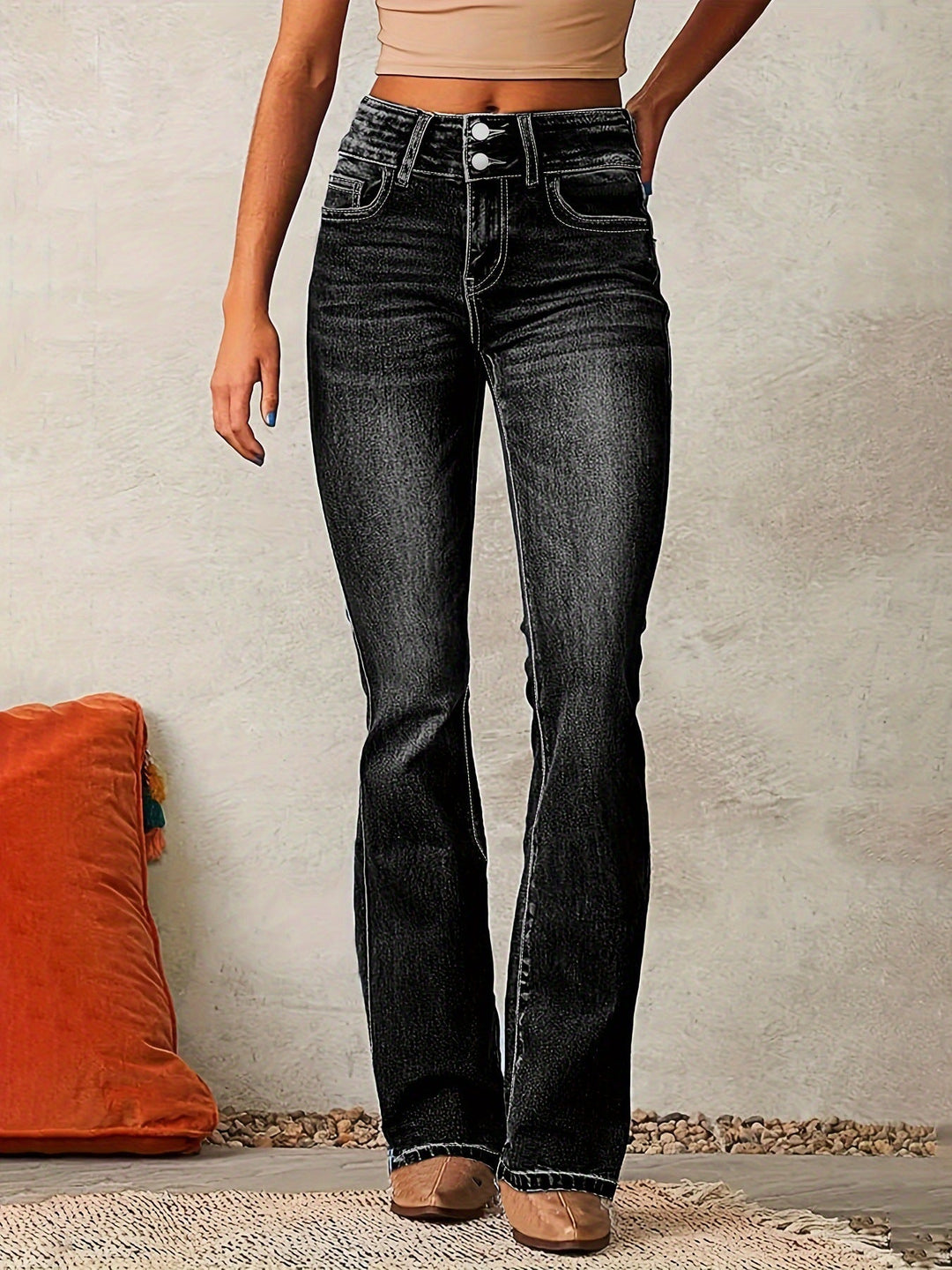 Katrin | Damen High Waist Bootcut Jeans Figurschmeichelnd - Blue - Image 5