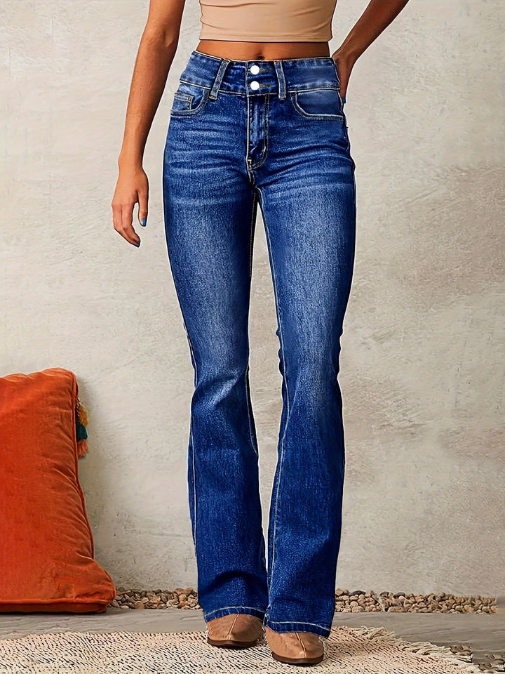 Katrin | Damen High Waist Bootcut Jeans Figurschmeichelnd - Blue - Image 6