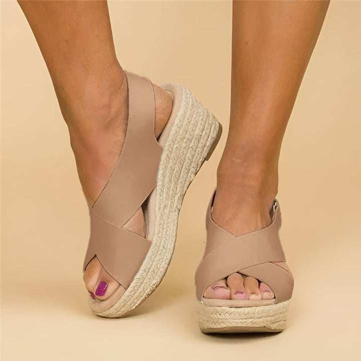 Clara | Damen Keilabsatz Espadrilles mit Kreuzriemen, Sommersandalen