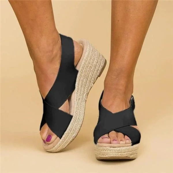 Clara | Damen Keilabsatz Espadrilles mit Kreuzriemen, Sommersandalen