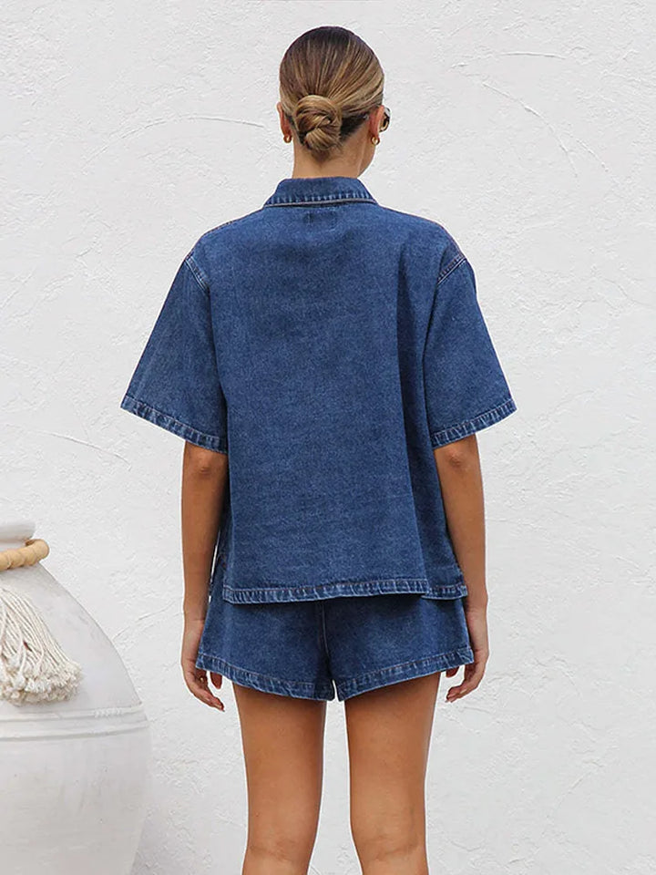 Kerensa | Damen Jeans Zweiteiler Set Hemd Shorts - Light Blue - Image 10
