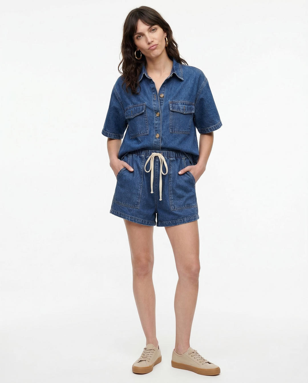 Kerensa | Damen Jeans Zweiteiler Set Hemd Shorts - Light Blue - Image 4