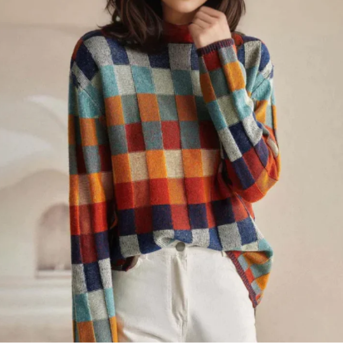 Kerensa | Damen Karierter Strickpullover Bunt - Image 2