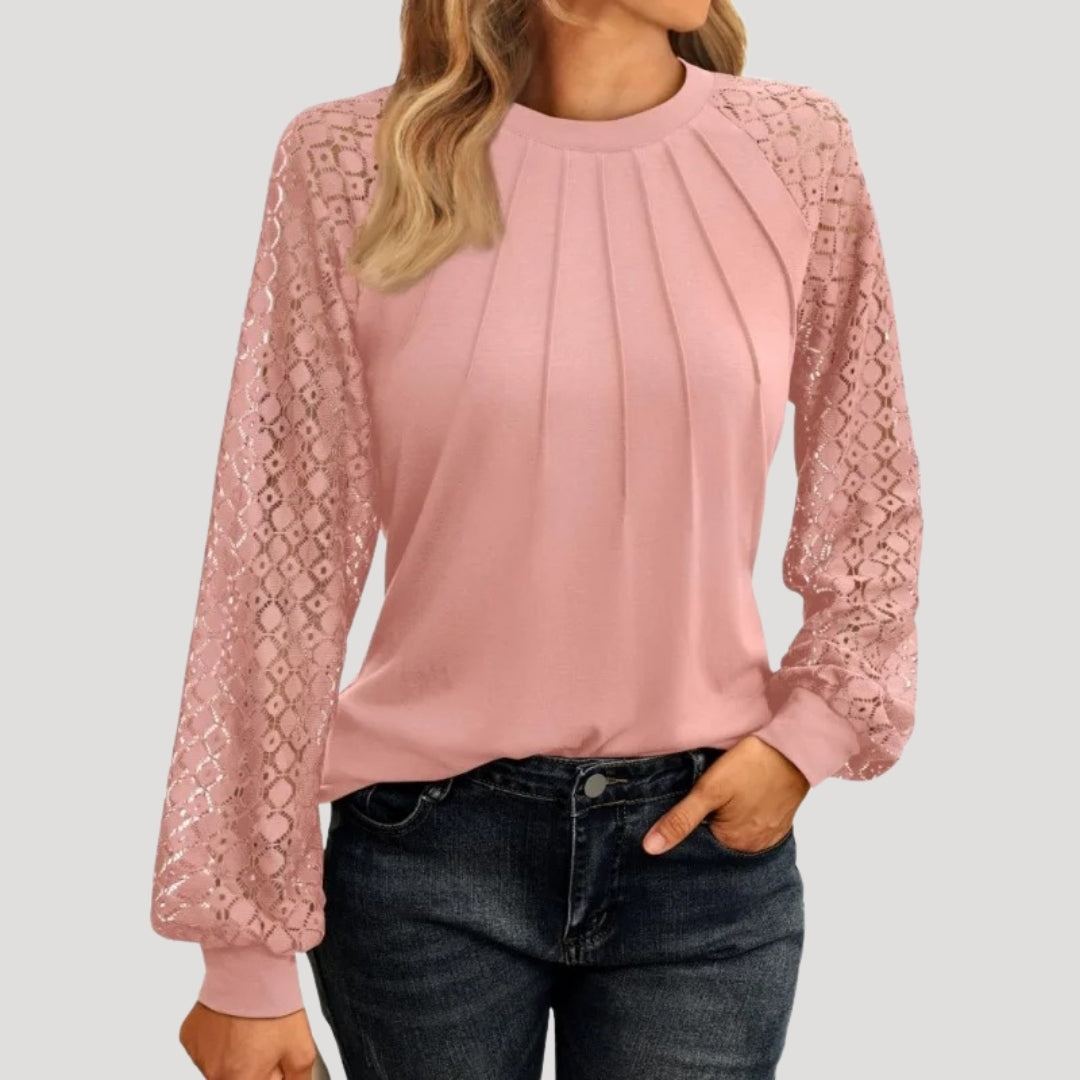 Kersti | Damen Spitzenbluse Langarm Rundhals - Image 1