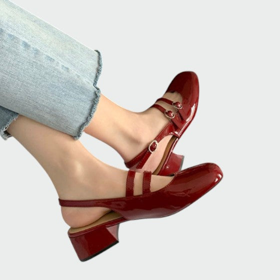 Rosso | Damen Mary Jane Pumps Doppelriemen Blockabsatz Lack
