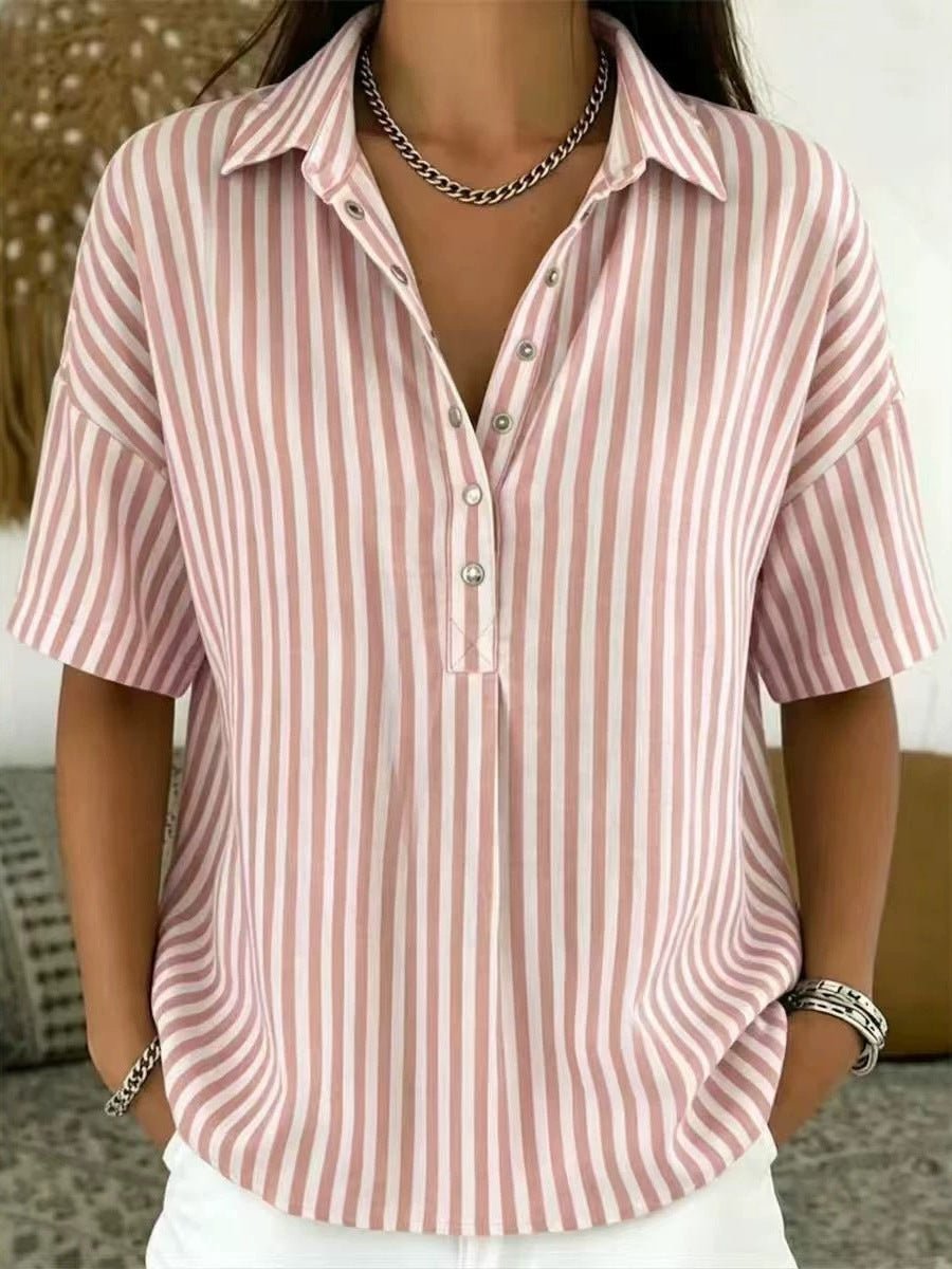 Kirra | Damen Gestreifte Kurzarmbluse mit Polokragen - Striped - Image 4