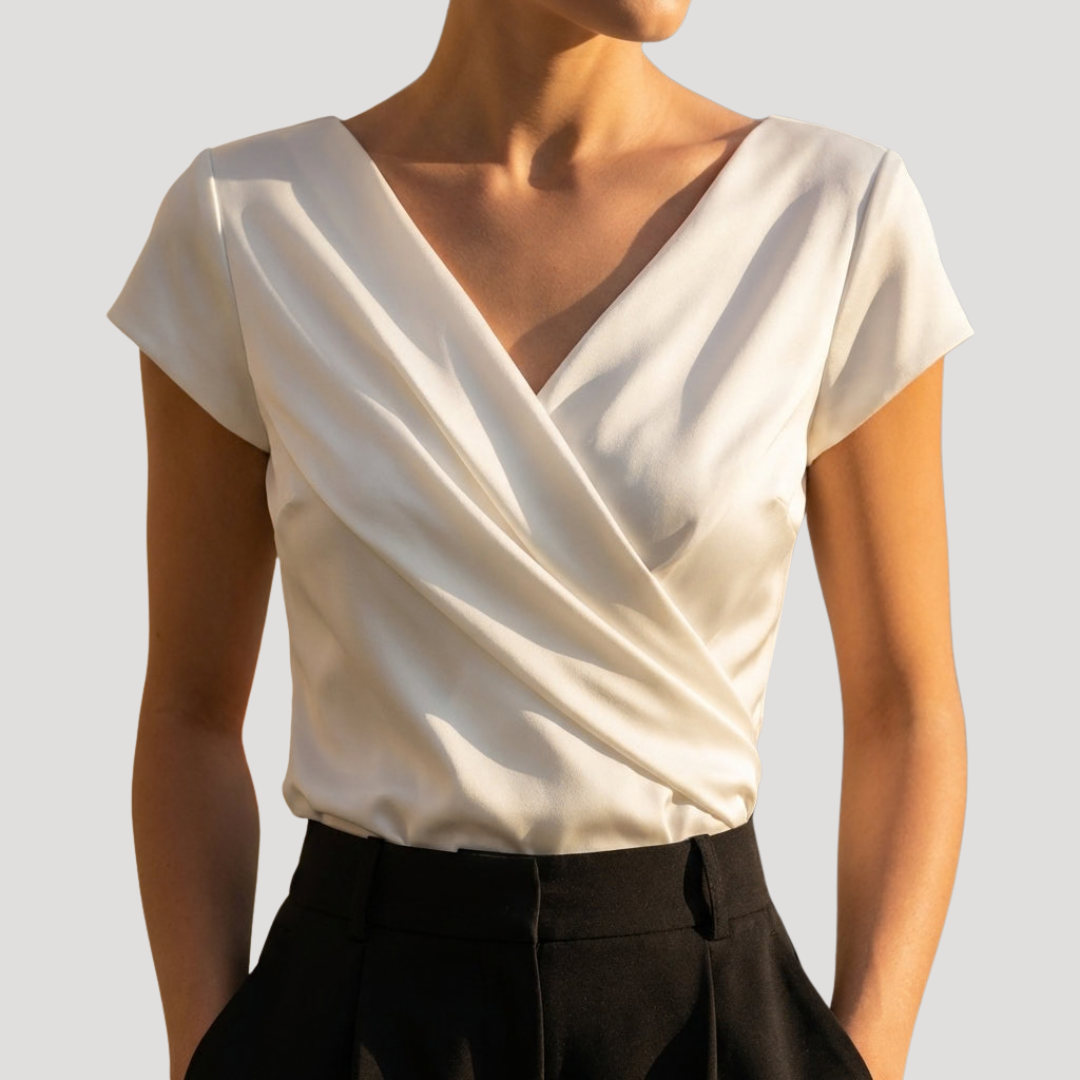 Kirsa | Damen Wickelbluse mit Wickelausschnitt Kurzarm - White - Image 1