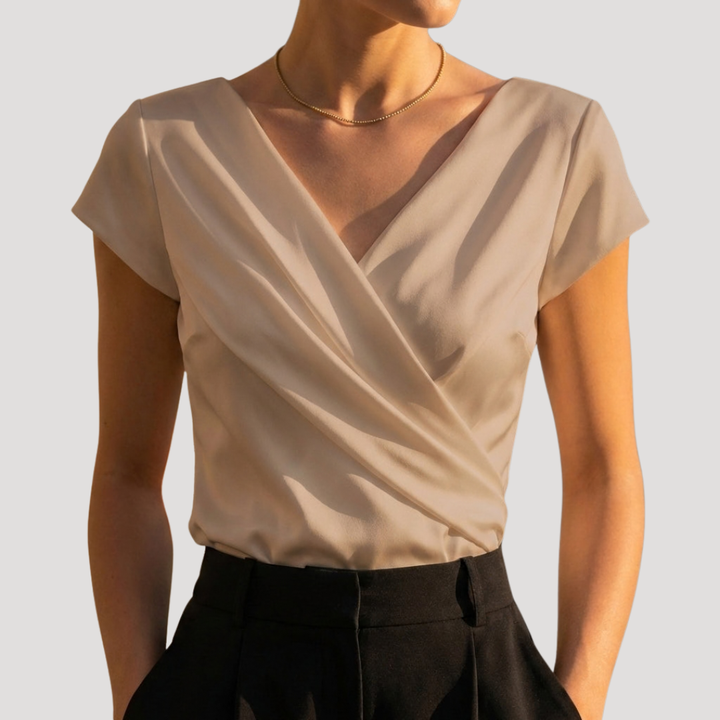 Kirsa | Damen Wickelbluse mit Wickelausschnitt Kurzarm - White - Image 2