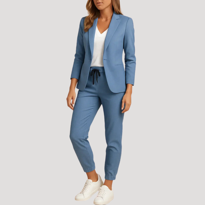 Klara | Damen Hosenanzug Blazer Set Zweiteiler - Light Blue - Image 1