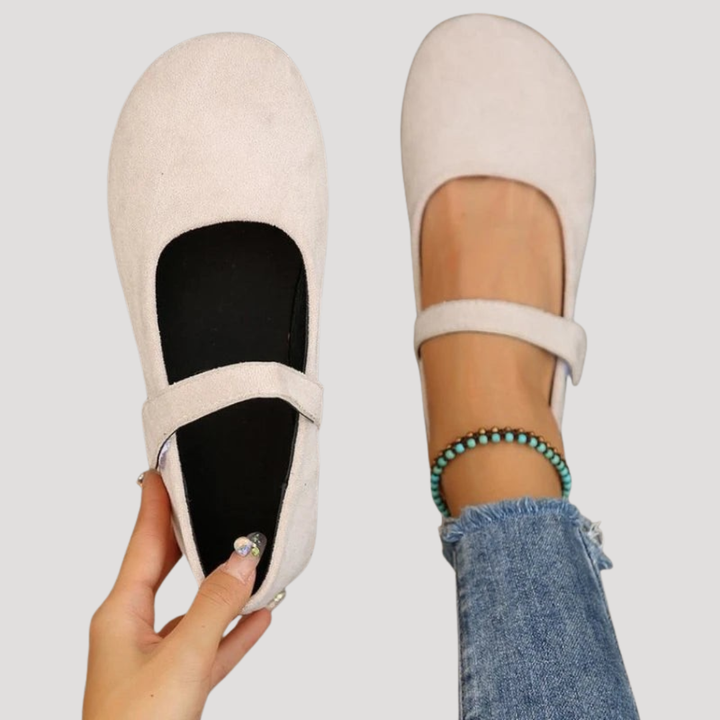 Klara | Damen Mary Jane Ballerinas Riemchen Flach - Beige - Image 1