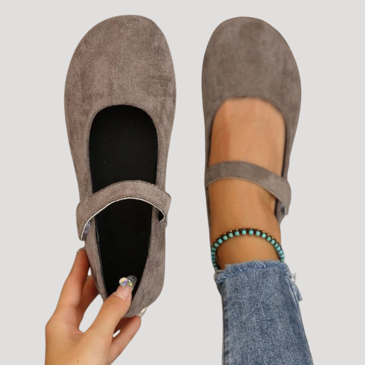 Klara | Damen Mary Jane Ballerinas Riemchen Flach - Beige - Image 3