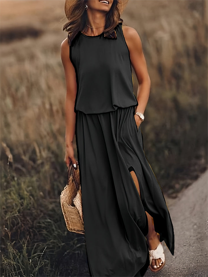 Klara | Damen Ärmelloses Rundhals Maxikleid