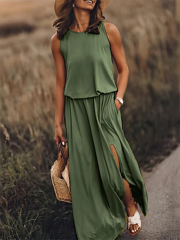 Klara | Damen Ärmelloses Rundhals Maxikleid