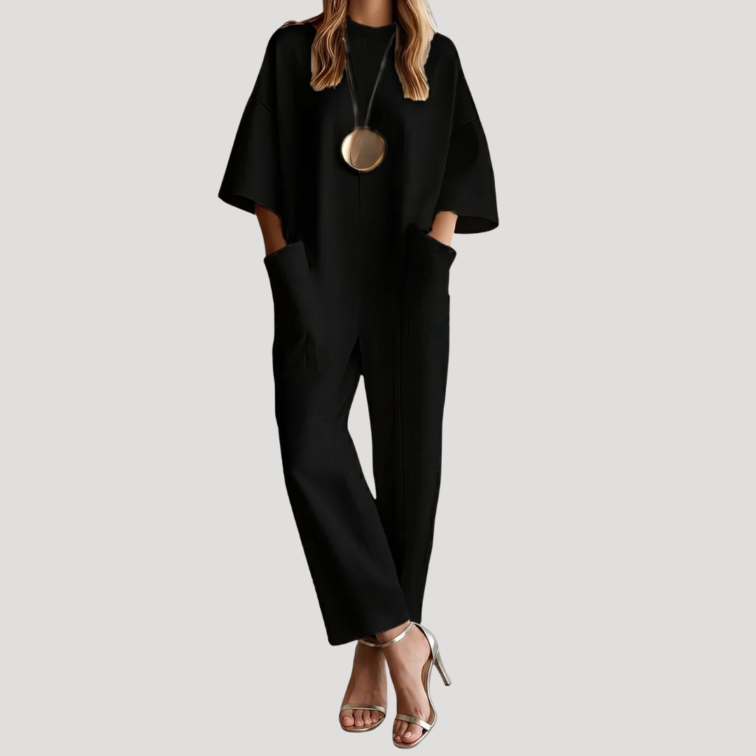Klara | Damen Weites Bein Kurzarm Jumpsuit - White - Image 2