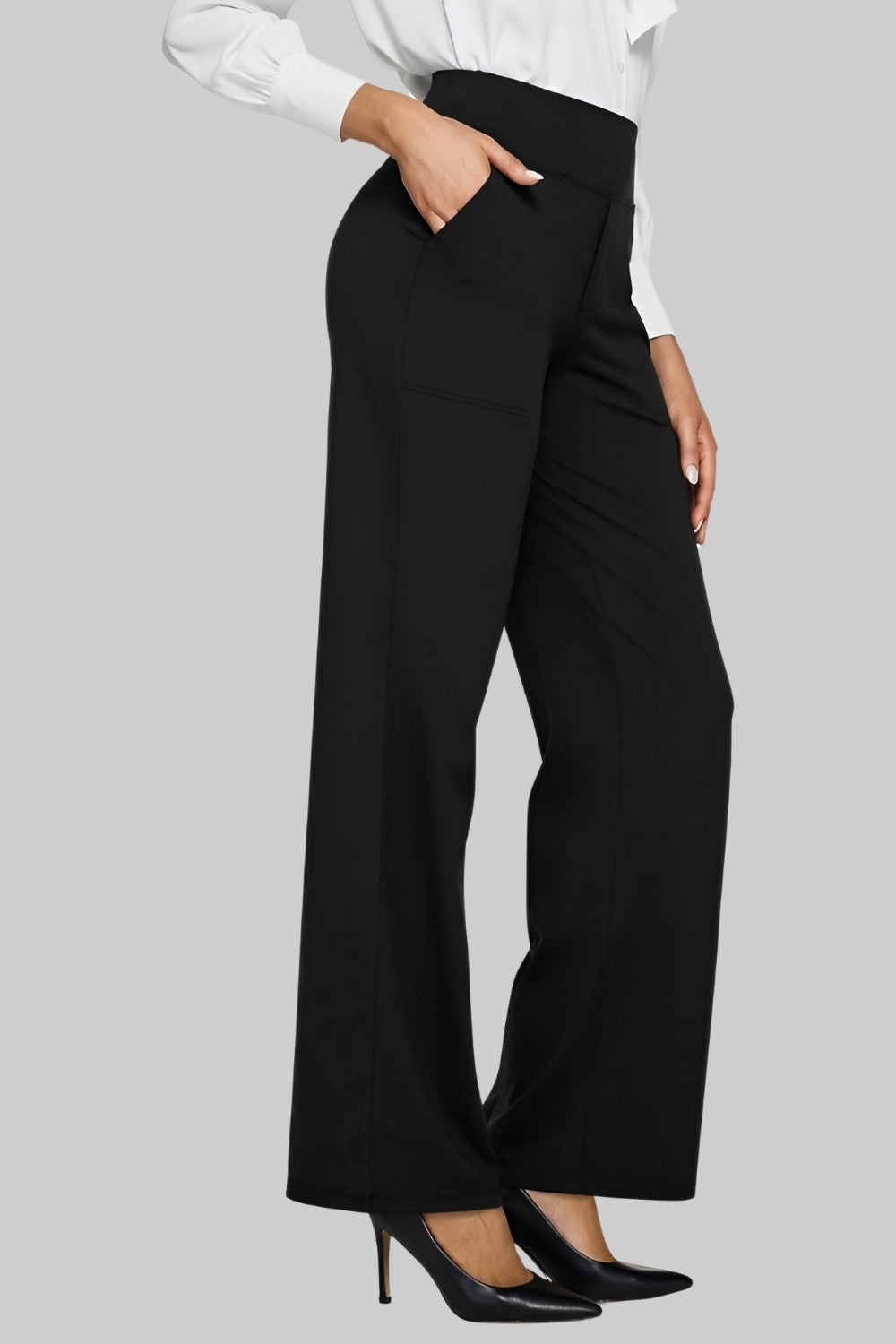 Olla | Damen Highwaist Weite Hose Stretch Freizeithose mit Taschen