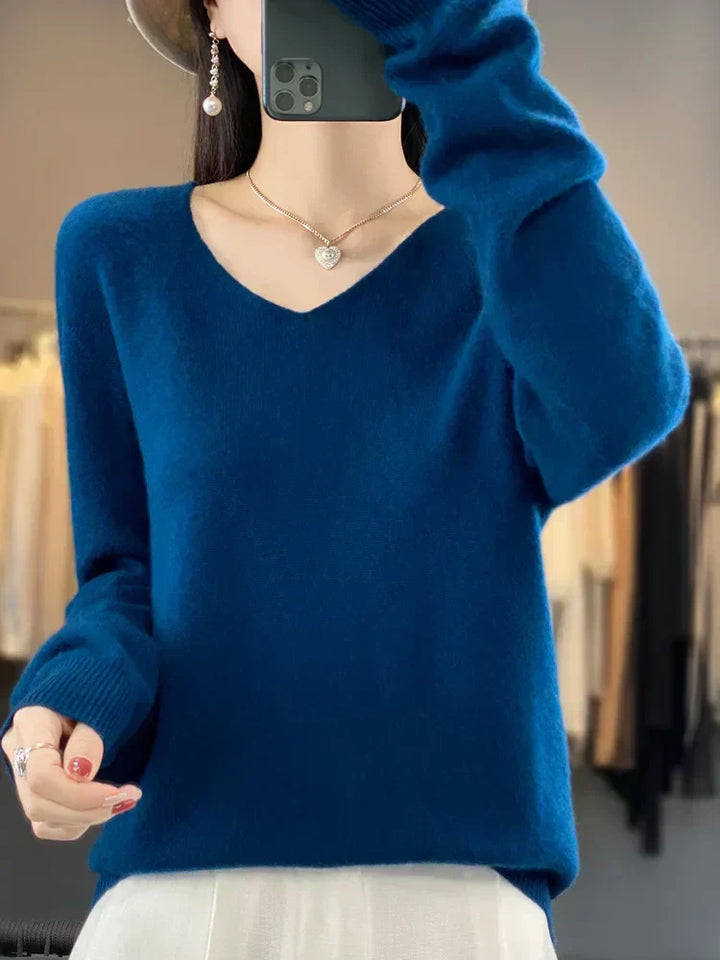 Klarissa | Damen Strickpullover Locker V-Ausschnitt - Green - Image 15