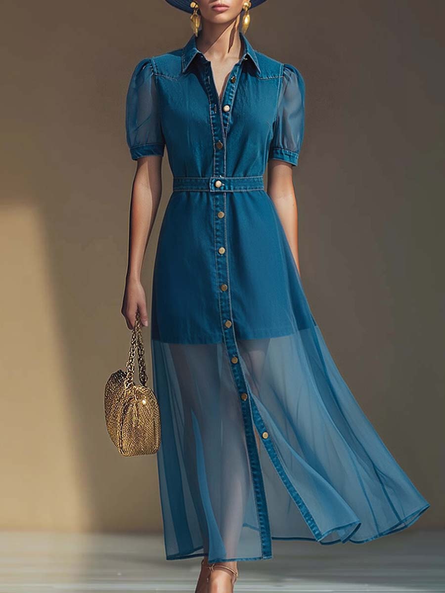 Klementine | Damen Durchgeknöpftes Jeanskleid Maxikleid - Blue - Image 1