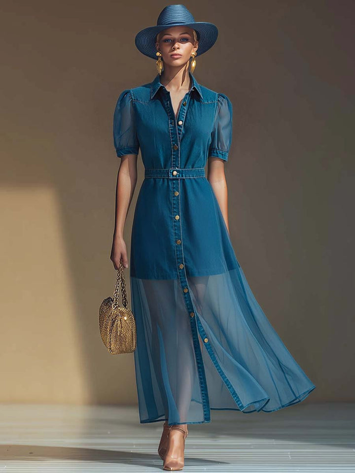 Klementine | Damen Durchgeknöpftes Jeanskleid Maxikleid - Blue - Image 2