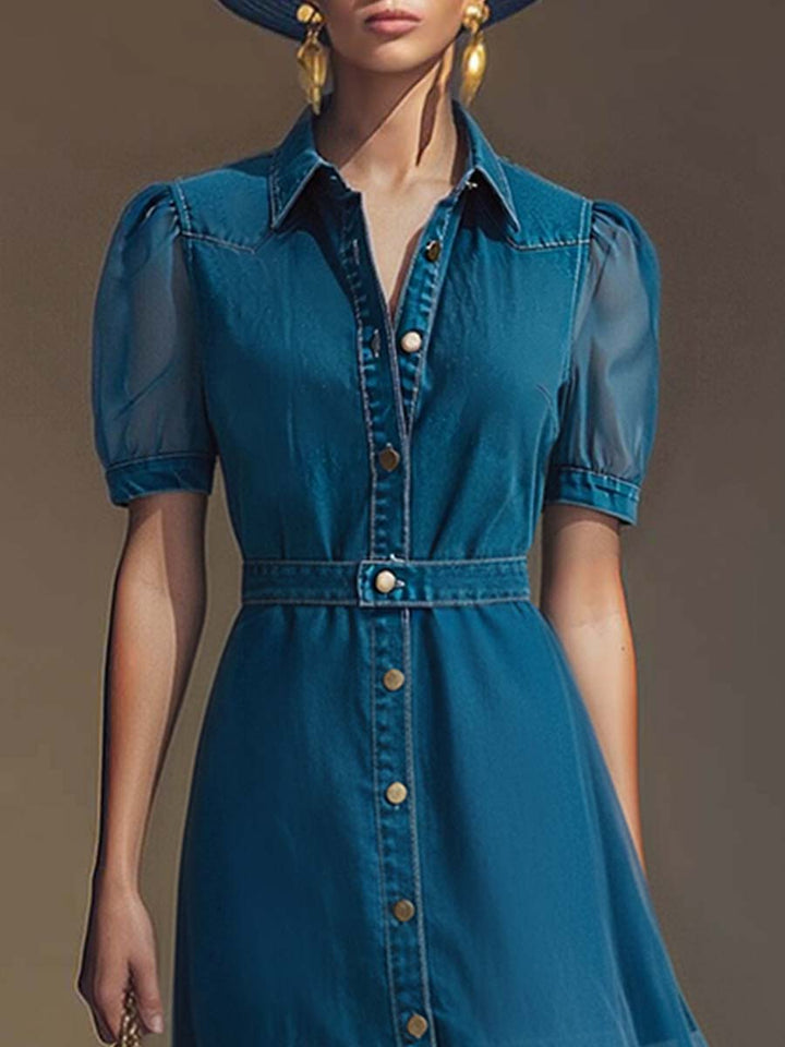 Klementine | Damen Durchgeknöpftes Jeanskleid Maxikleid - Blue - Image 3