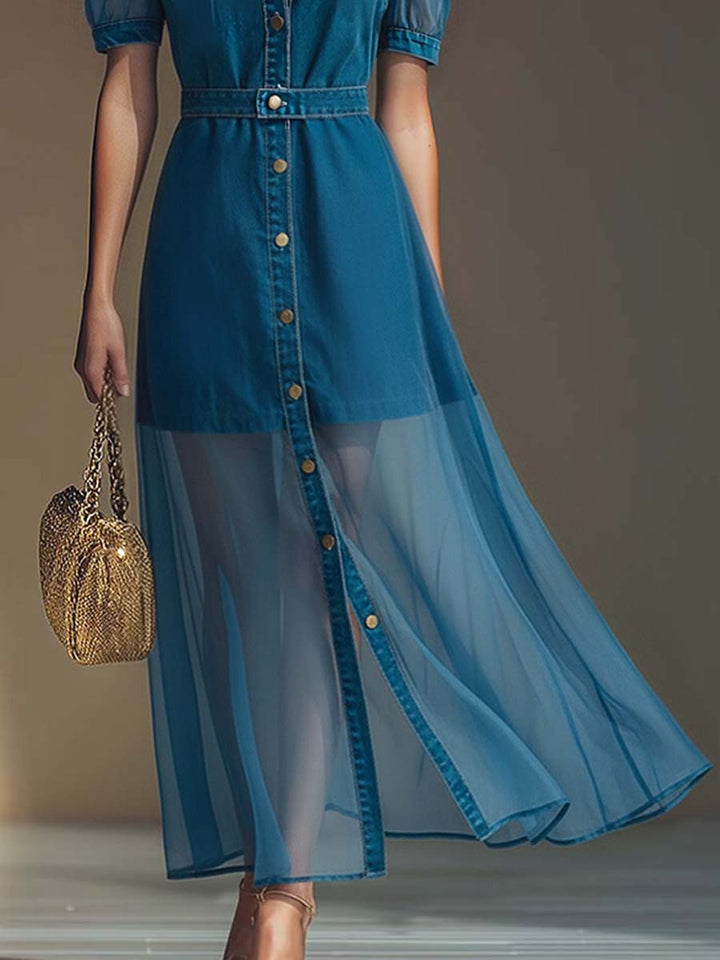 Klementine | Damen Durchgeknöpftes Jeanskleid Maxikleid - Blue - Image 4