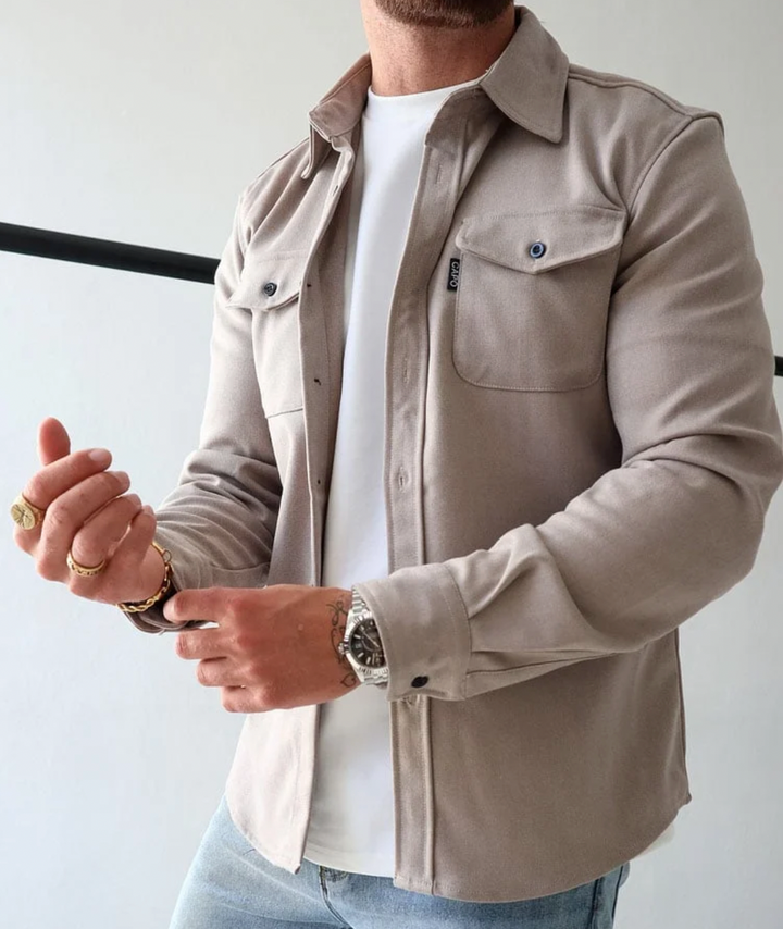 Konstantin | Herren Langarm Freizeithemd - Beige - Image 1
