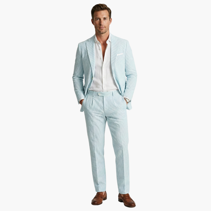 Konstantin | Herren Nadelstreifen Anzug Zweiteiler - Light Blue - Image 1