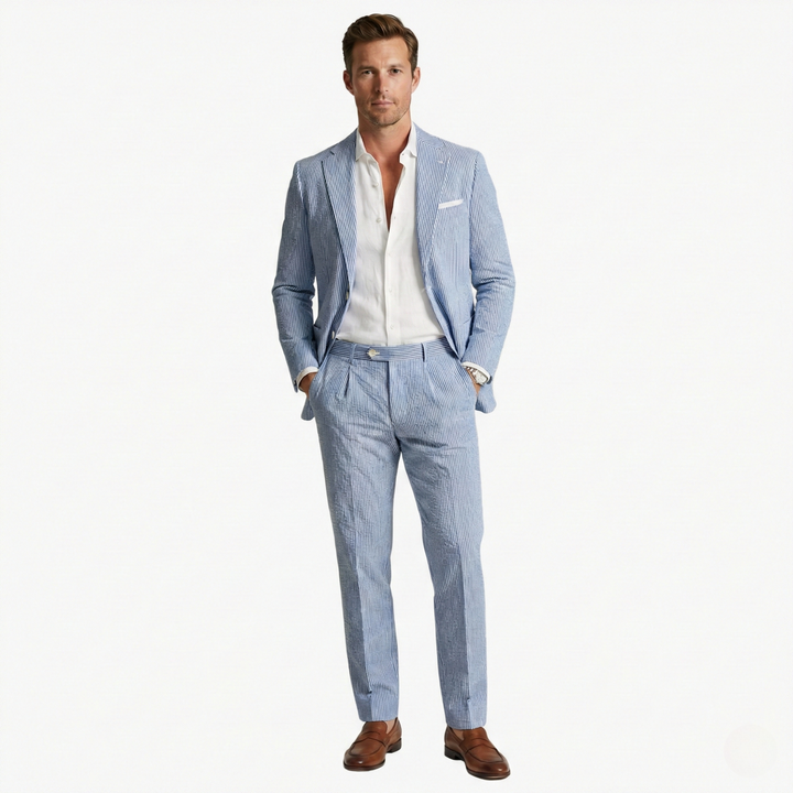 Konstantin | Herren Nadelstreifen Anzug Zweiteiler - Light Blue - Image 10