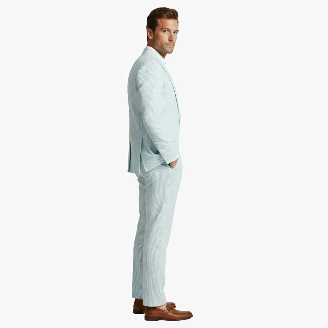 Konstantin | Herren Nadelstreifen Anzug Zweiteiler - Light Blue - Image 2