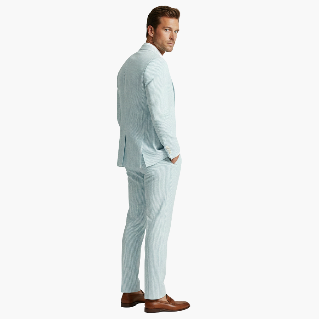 Konstantin | Herren Nadelstreifen Anzug Zweiteiler - Light Blue - Image 3