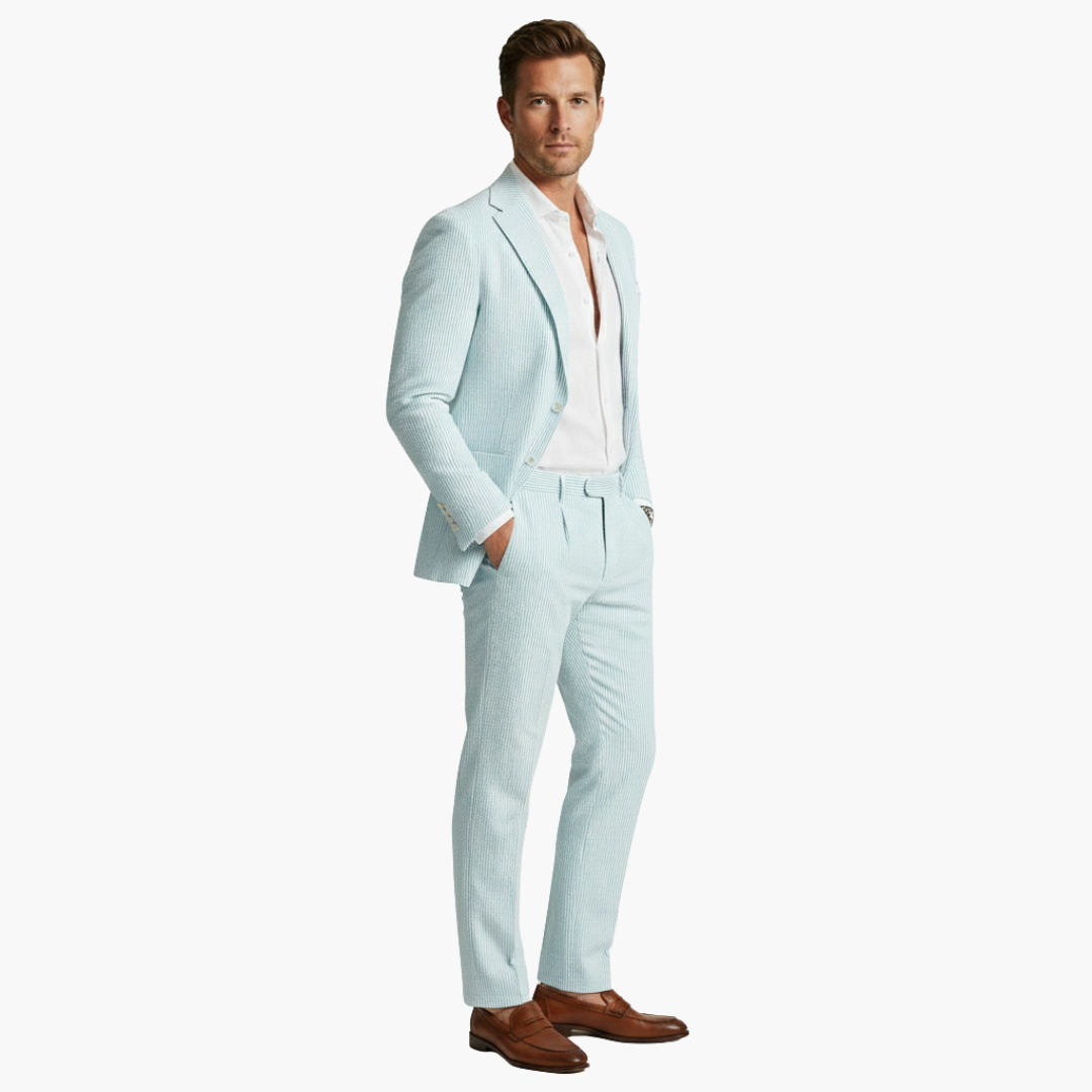 Konstantin | Herren Nadelstreifen Anzug Zweiteiler - Light Blue - Image 4