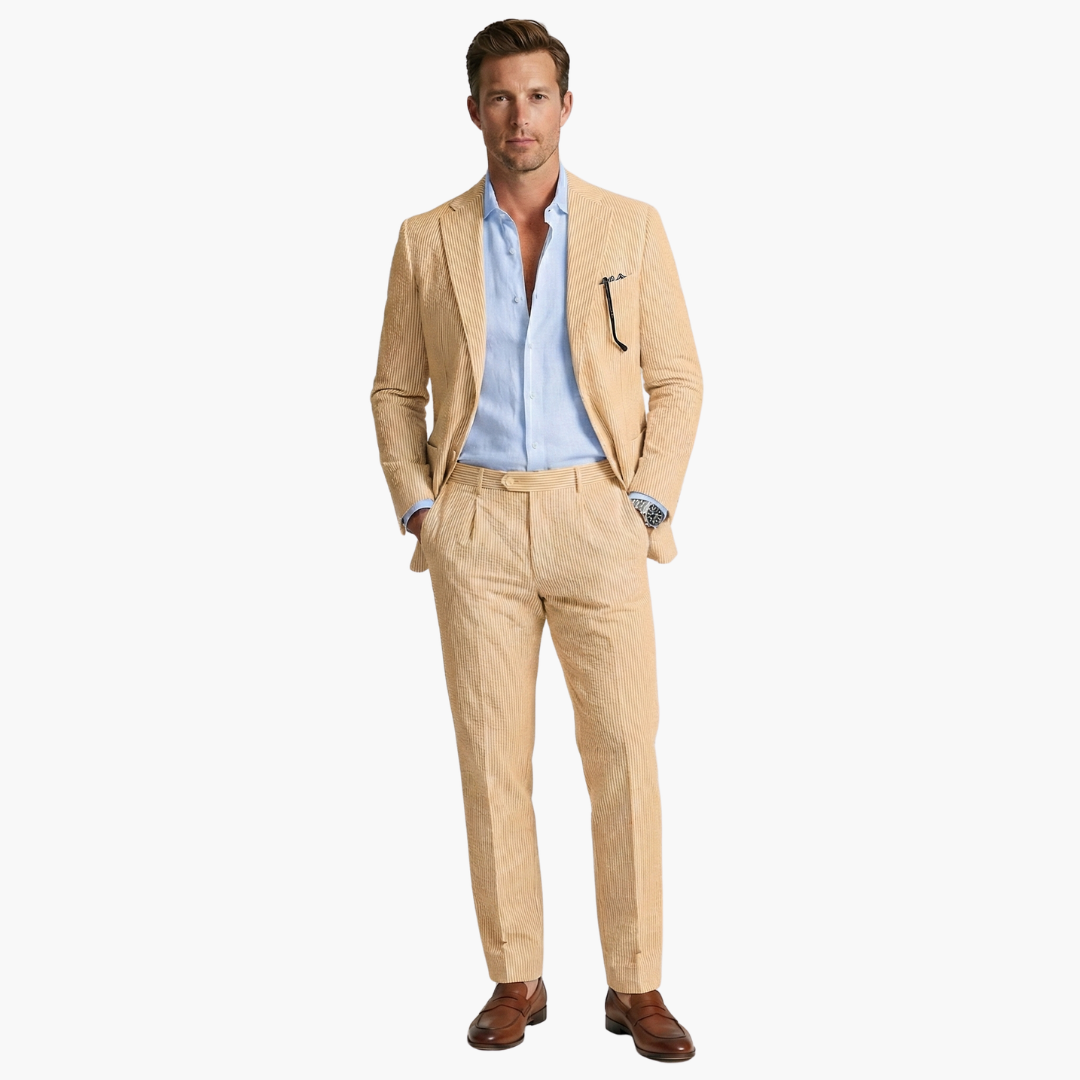 Konstantin | Herren Nadelstreifen Anzug Zweiteiler - Light Blue - Image 6