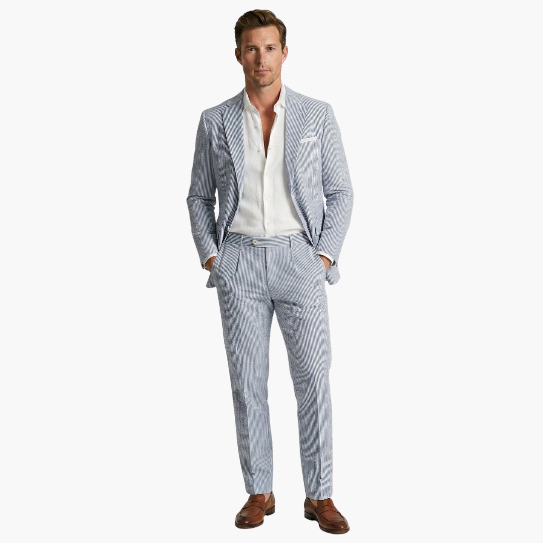 Konstantin | Herren Nadelstreifen Anzug Zweiteiler - Light Blue - Image 7