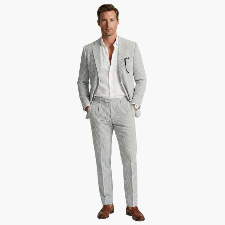 Konstantin | Herren Nadelstreifen Anzug Zweiteiler - Light Blue - Image 8