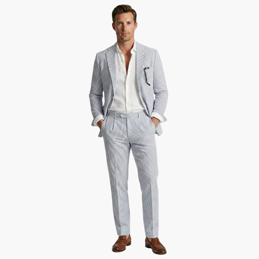 Konstantin | Herren Nadelstreifen Anzug Zweiteiler - Light Blue - Image 9