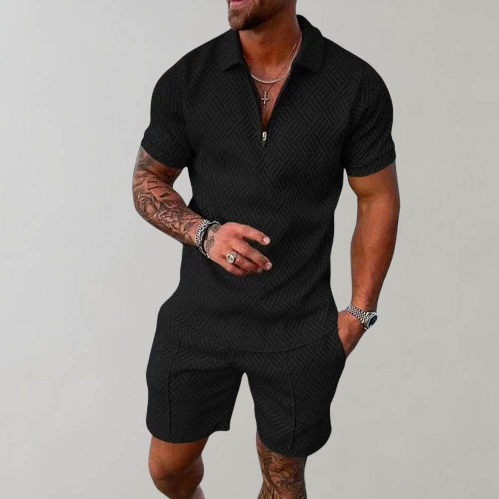 Konstantin | Herren Polo Shorts Set Schwarz - Black - Image 1