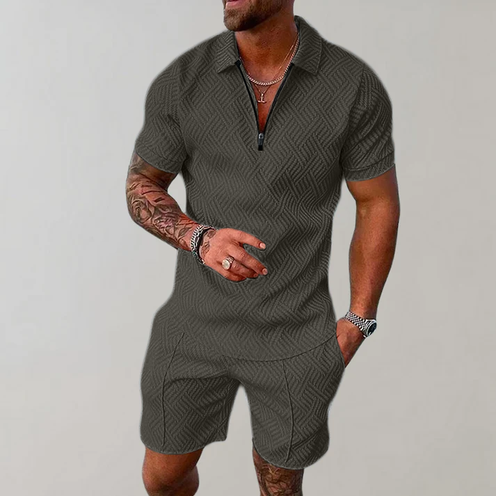 Konstantin | Herren Polo Shorts Set Schwarz - Black - Image 3