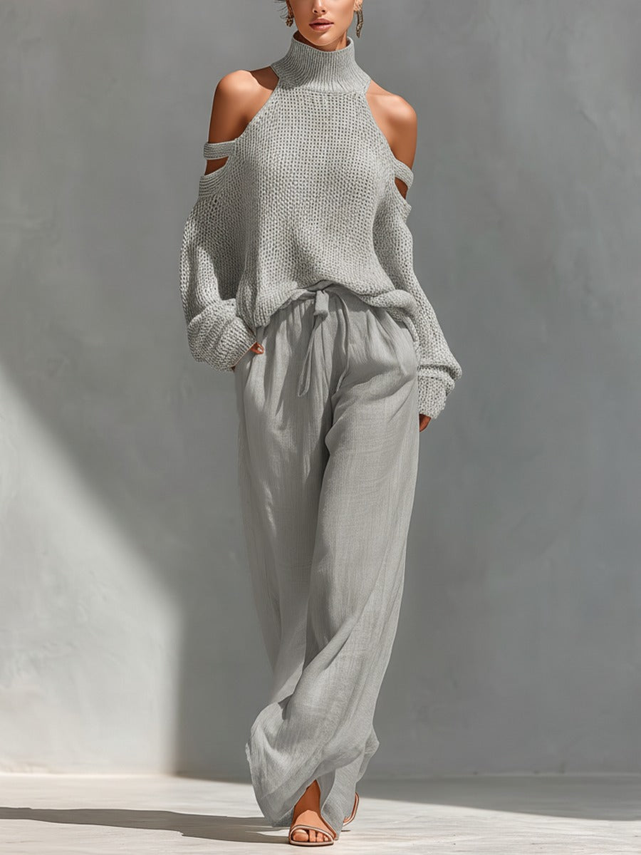 Konstanze | Damen Strickpullover Cut-Out-Schulter Zweiteiler - Beige - Image 2