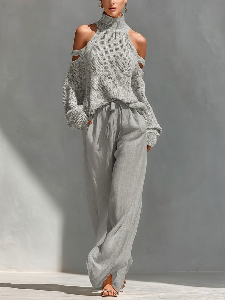 Konstanze | Damen Strickpullover Cut-Out-Schulter Zweiteiler - Beige - Image 2