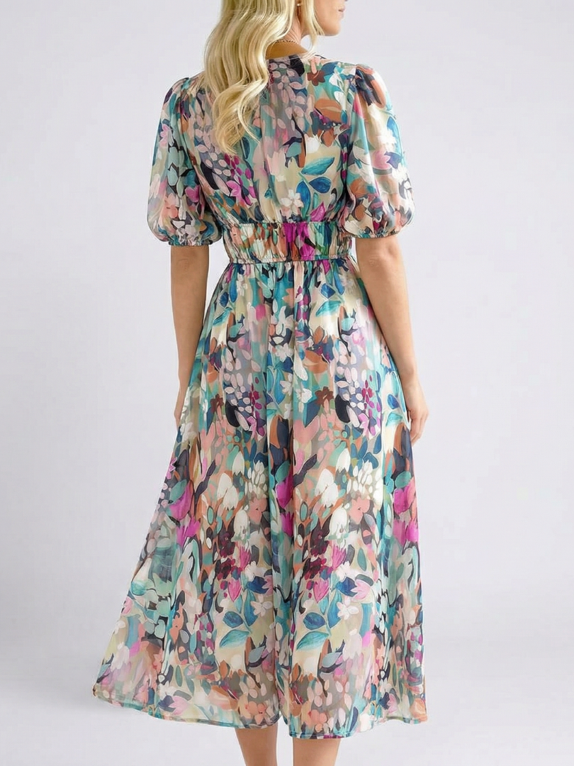 Konstanze | Damen V-Ausschnitt Blumendruck Midi Kleid - Floral - Image 2